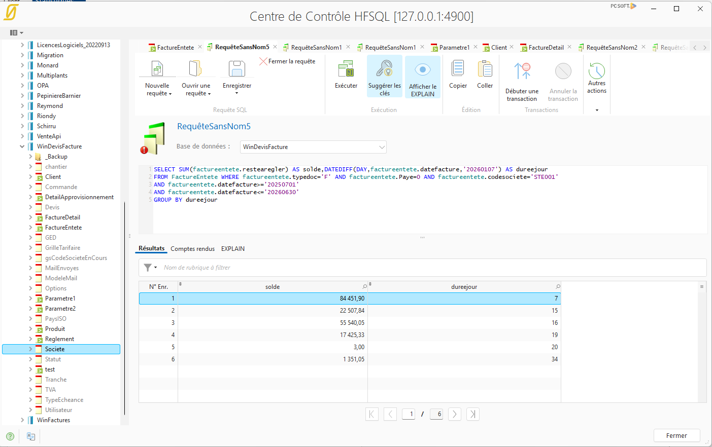 Capture d'écran HFSQL.