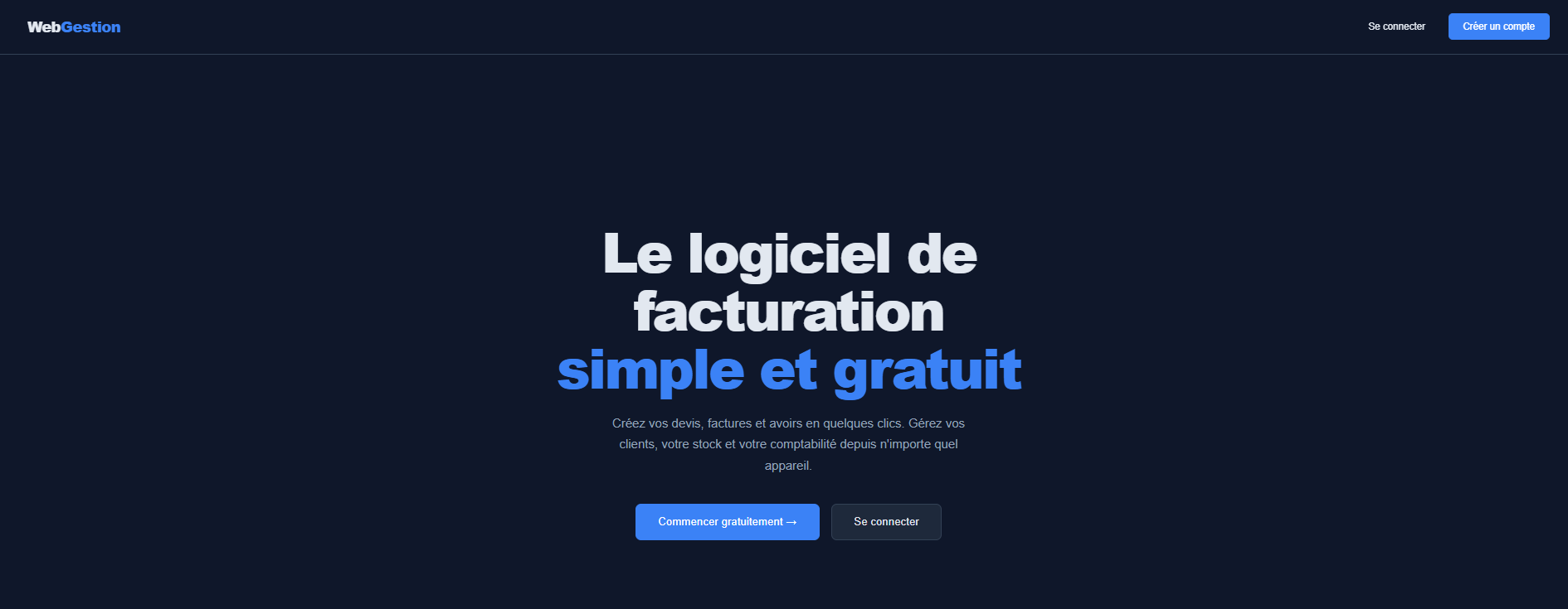 Page d'accueil de l'application