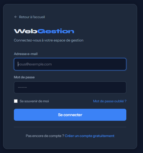 Connexion à l'application