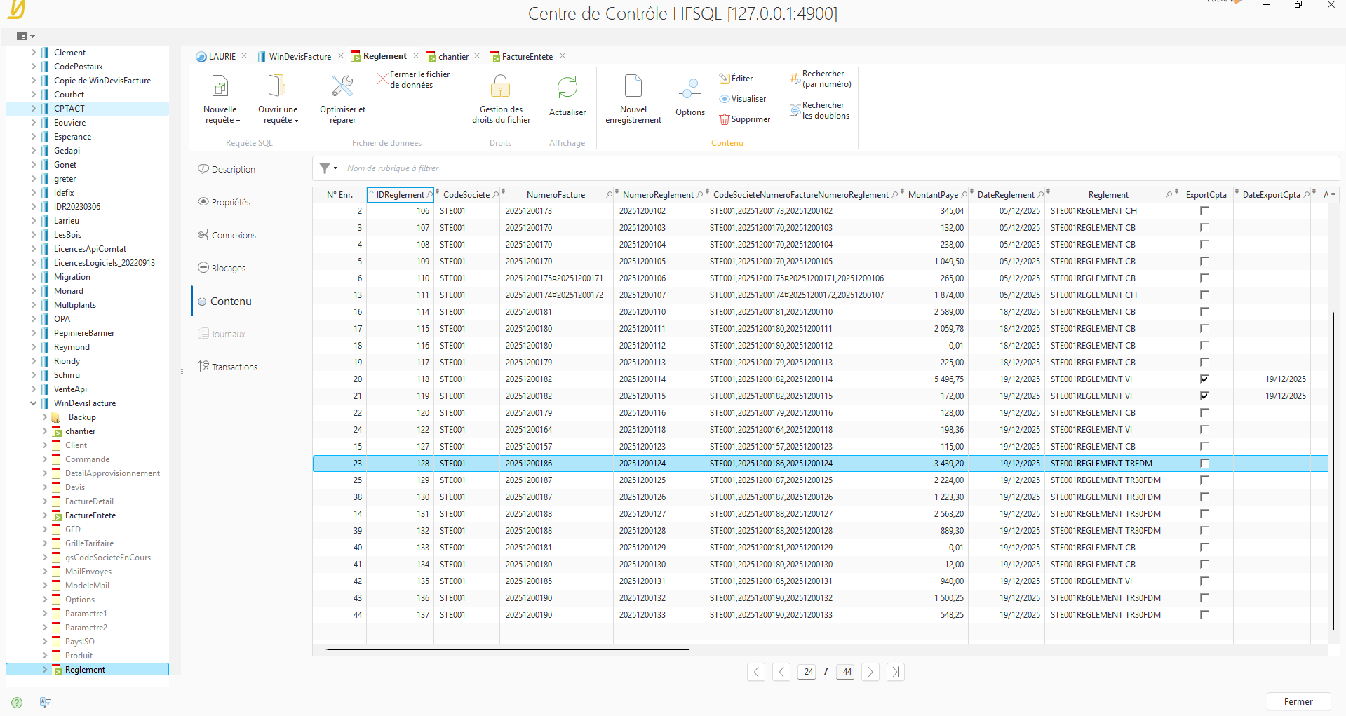 Capture d'écran de l'environnement HFSQL.